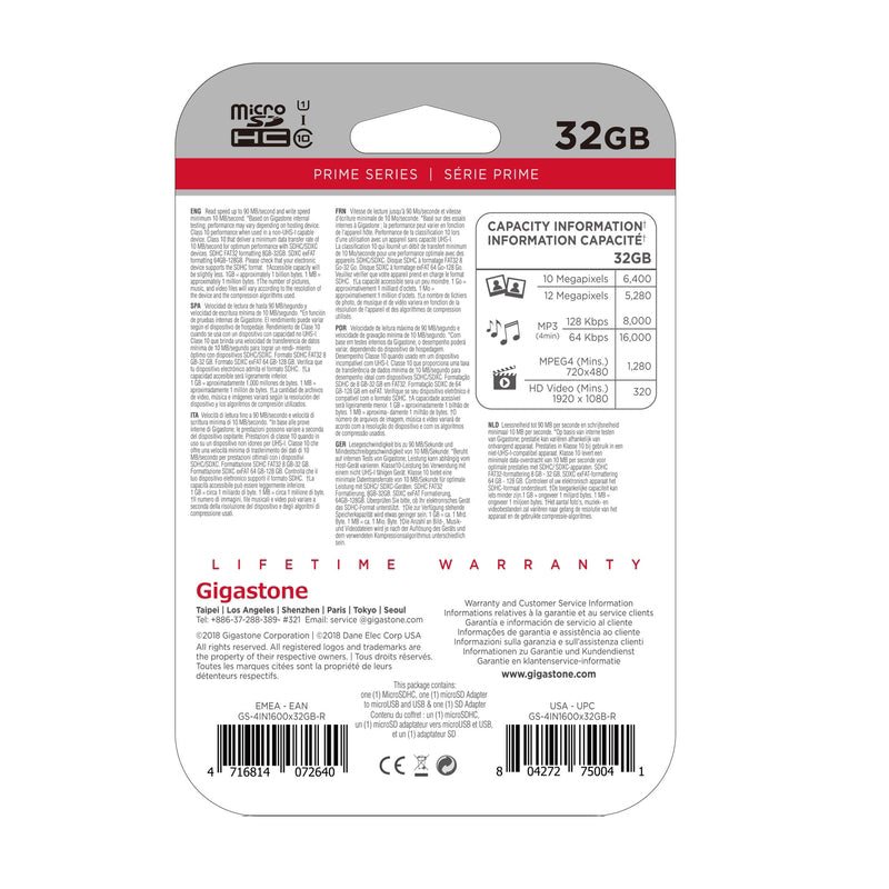 Gigastone 32 GB Micro SD Flash Memory Universal Pack 1 pk