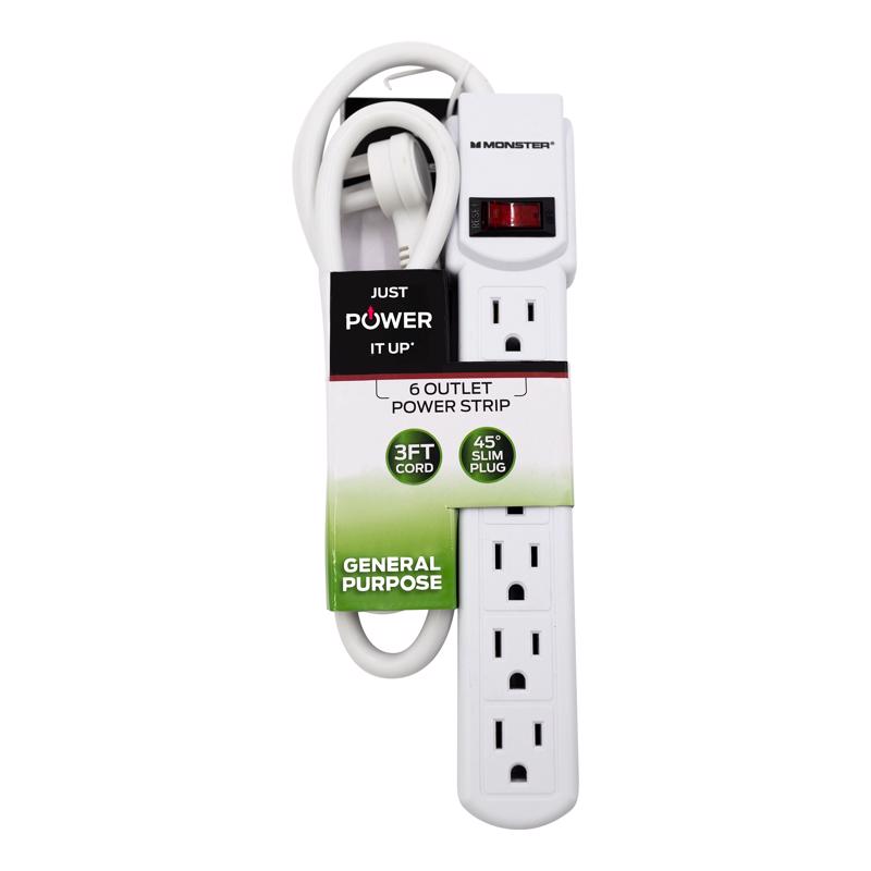 Monster Just Power It Up 3 ft. L 6 outlets Power Strip White