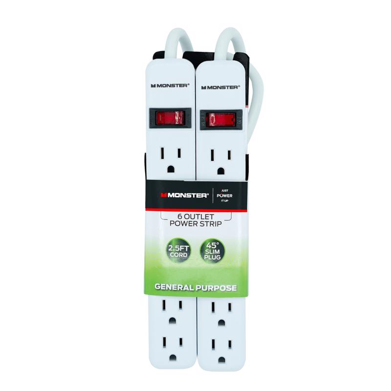 Monster Just Power It Up 2.5 ft. L 6 outlets Power Strip White