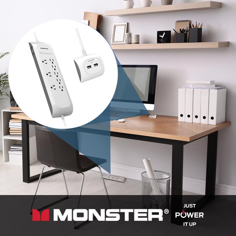 Monster Just Power It Up 4 ft. L 8 outlets Surge Protector w/USB White 1080 J