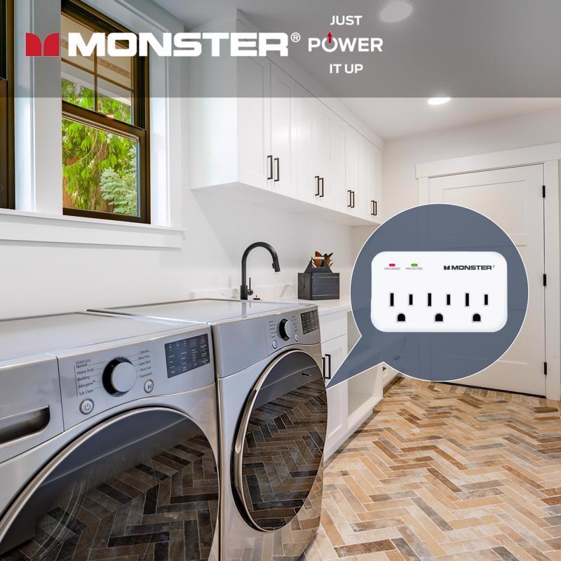 Monster Just Power It Up 0 ft. L 3 outlets Wall Tap Surge Protector White 1200 J