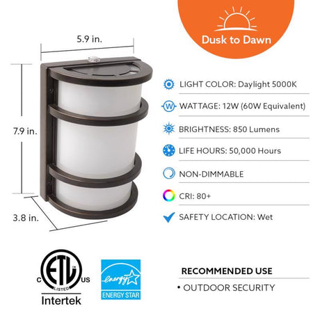 Feit LED Dusk to Dawn Hardwired LED Bronze Security Wall Light