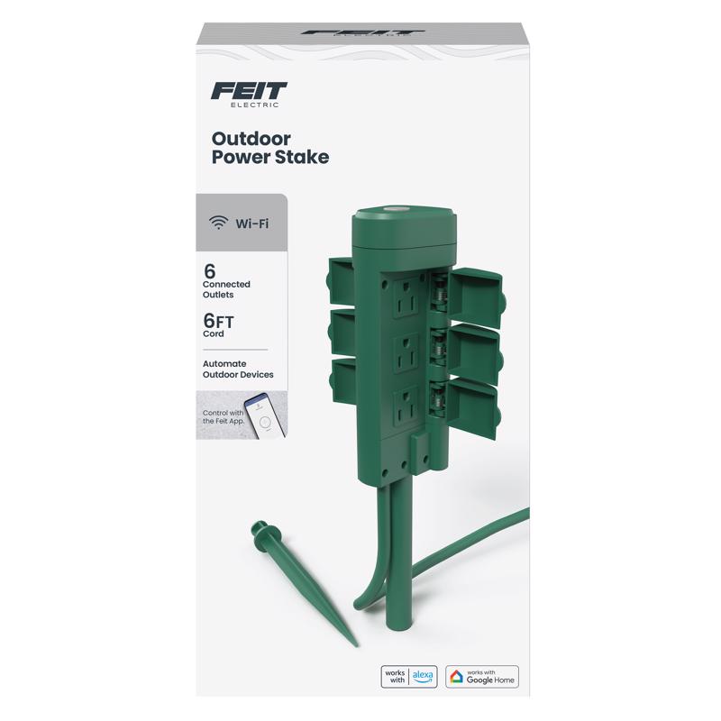 Feit Smart Home Outdoor 6 ft. L Green Smart-Enabled Outlet Stake 14/3