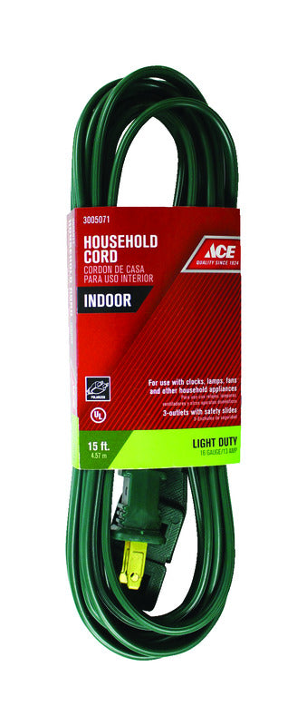 Ace Indoor 15 ft. L Green Extension Cord 16/2 SPT-2