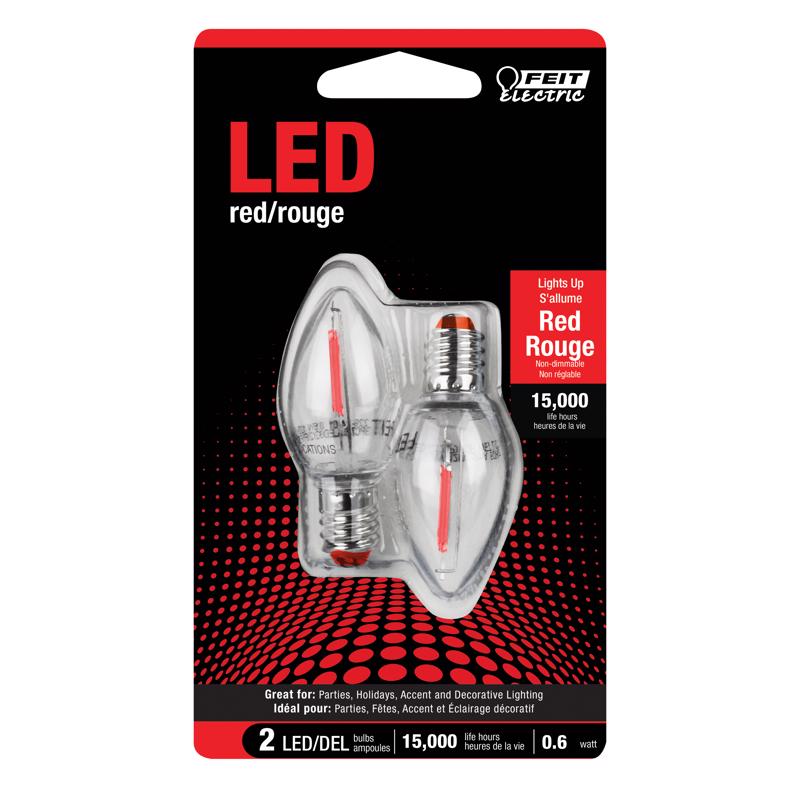 Feit C7 E12 (Candelabra) LED Bulb Red 0.5 Watt Equivalence 2 pk