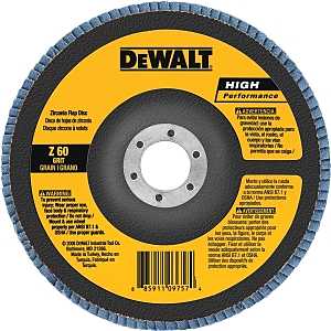 DEWALT DW8302 Flap Disc, 4 in Dia, 5/8 in Arbor, Coated, 60 Grit, Medium, Zirconium Oxide Abrasive, Fiberglass Backing