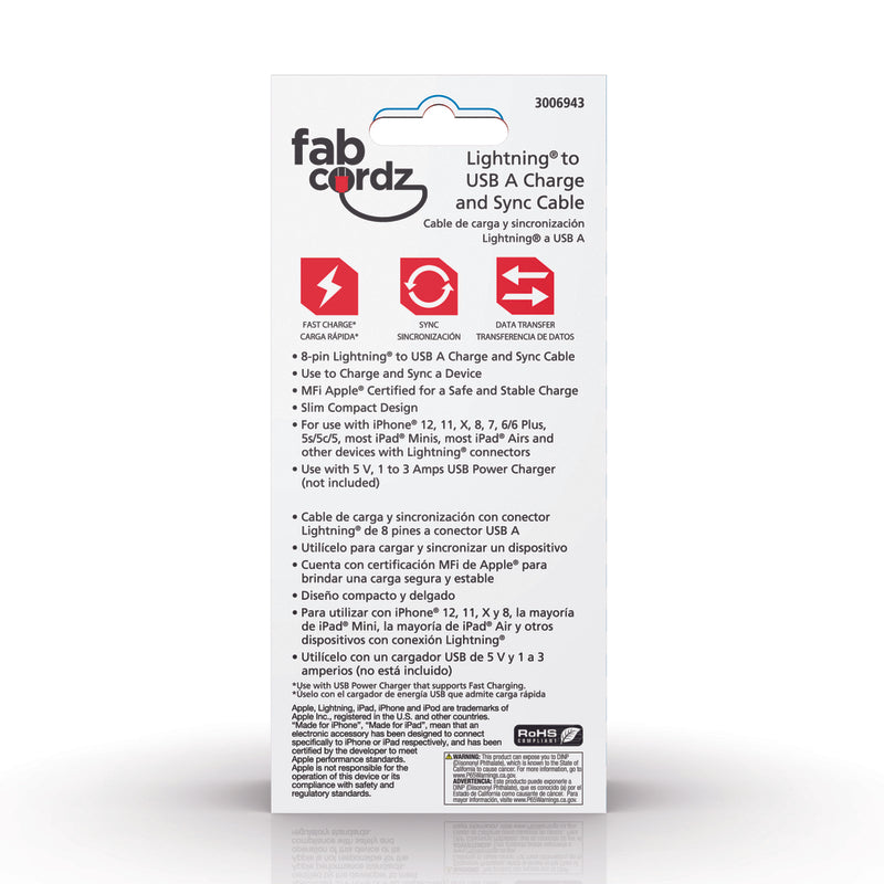 Fabcordz Lightning to USB Charge and Sync Cable 10 ft. Black