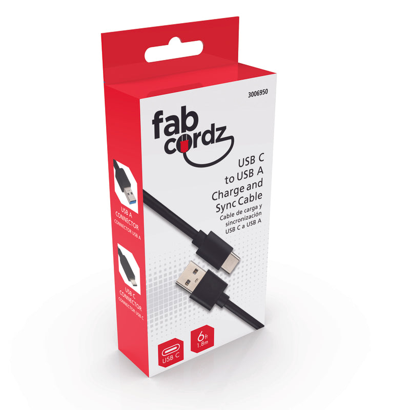 Fabcordz USB-C to USB-A Charge and Sync Cable 6 ft. Black