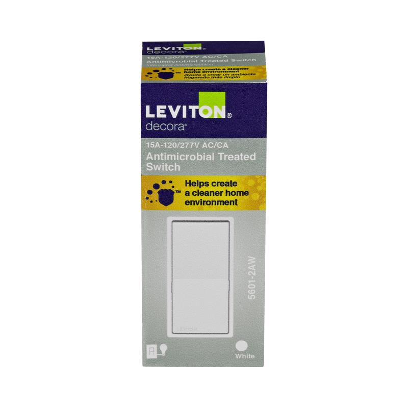 Leviton Decora 15 amps Single Pole Antimicrobial Treated Rocker AC Quiet Switch White 1 pk