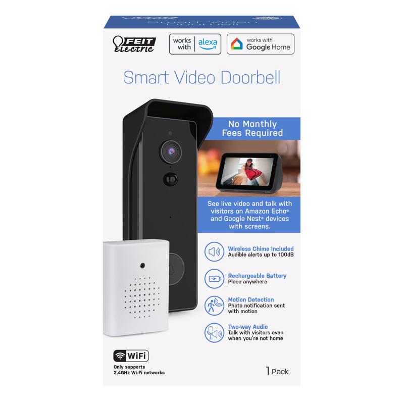 Feit Smart Home White Metal/Plastic Wireless Smart-Enabled Video Doorbell