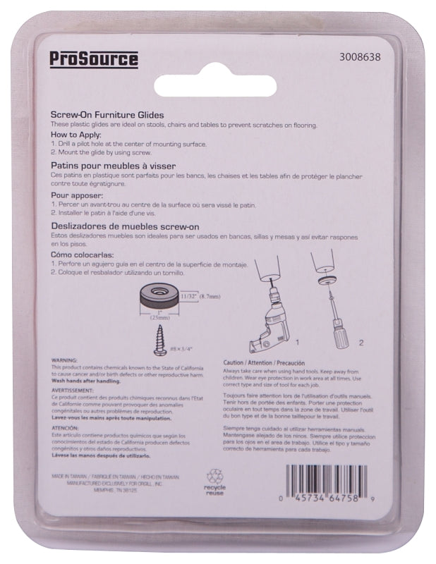 ProSource FE-S201-PS Furniture Glide, Plastic, Blue, Blue, 1 x 1 x 11/32 in Dimensions