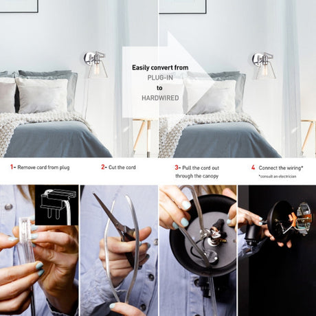 Globe Electric Parker 1-Light Chrome Clear Industrial Vintage style Wall Sconce