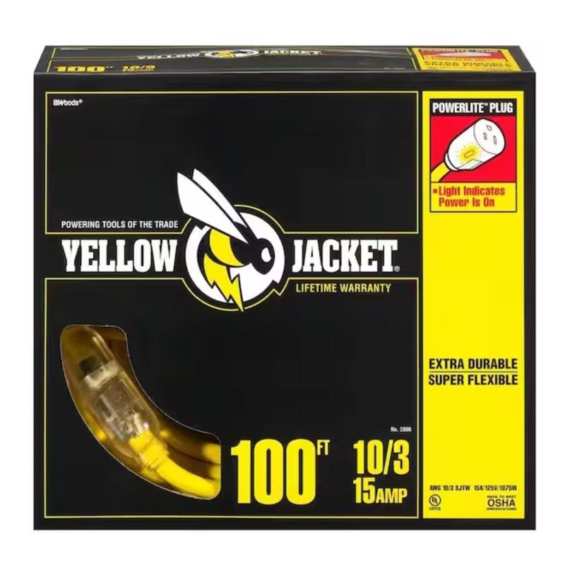 Yellow Jacket Outdoor 100 ft. L Yellow Extension Cord 10/3 SJTW