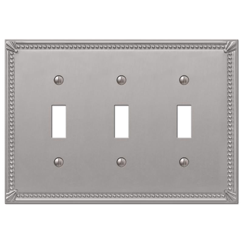 Amerelle Imperial Bead Brushed Nickel 3 gang Metal Toggle Wall Plate 1 pk