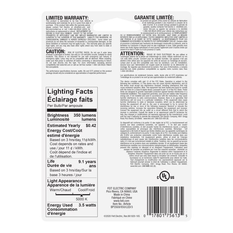 Feit T4 G9 LED Bulb Daylight 35 Watt Equivalence 3 pk