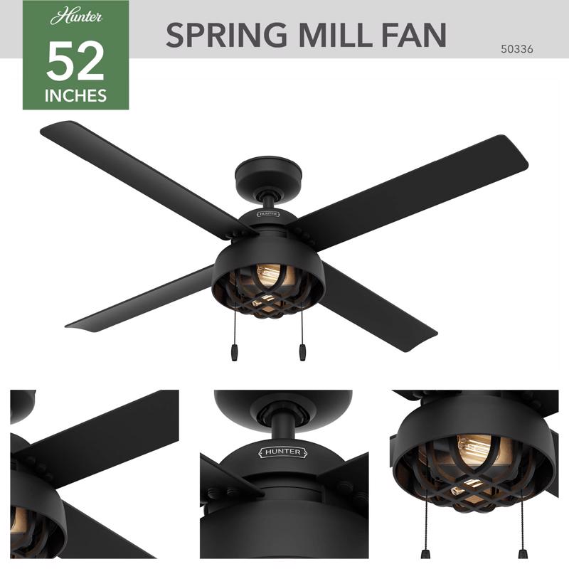 Hunter Spring Mill 52 in. Matte Black LED Indoor and Outdoor Ceiling Fan
