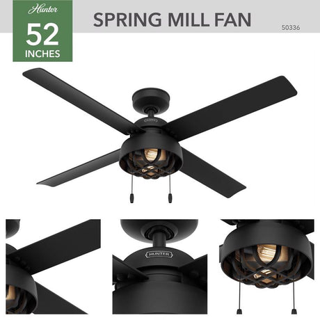 Hunter Spring Mill 52 in. Matte Black LED Indoor and Outdoor Ceiling Fan