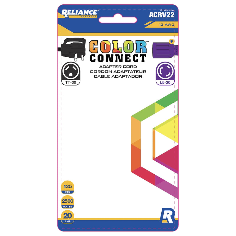 Reliance Controls Color Connect 12/3 SJTW 125 V 12 in. L Adapter Cord