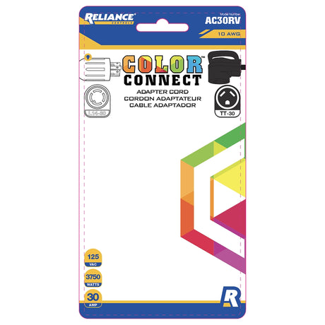 Reliance Controls Color Connect 10/3 SJTW 125 V 12 in. L Adapter Cord