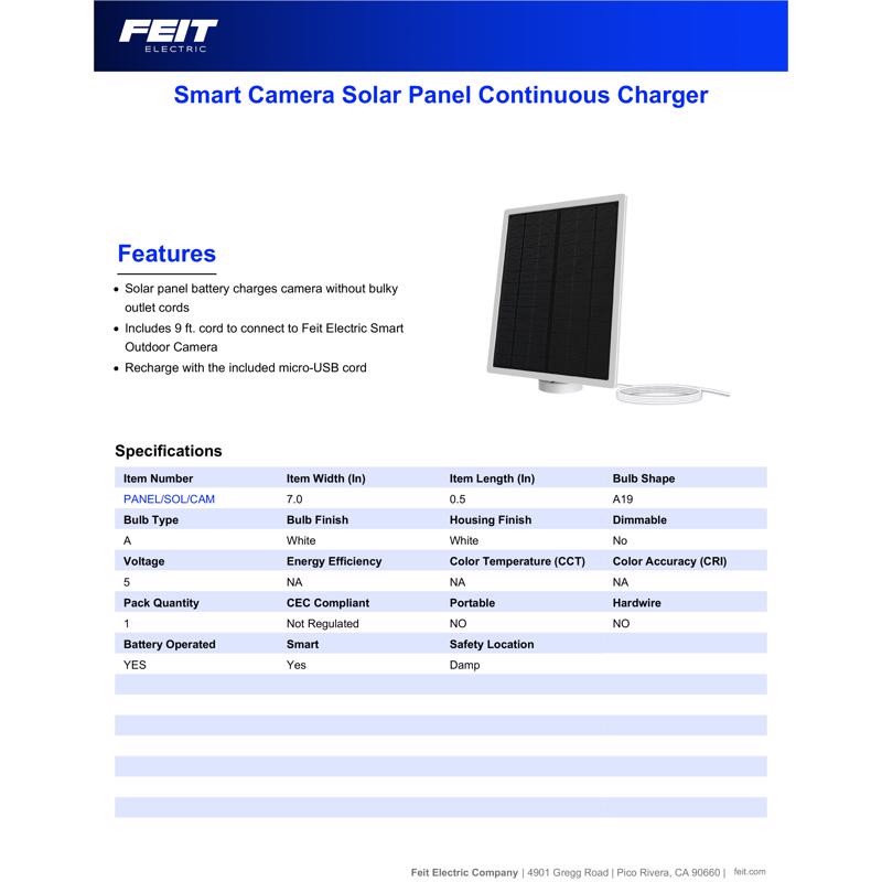 Feit Black Solar Charger 108 in.