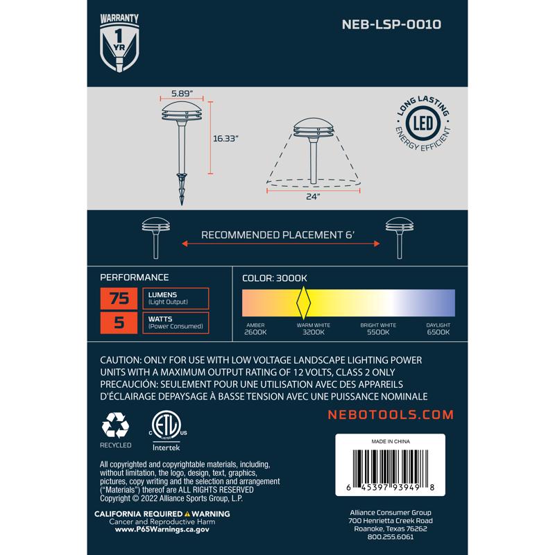 NEBO Low Voltage 5 W LED Pathway Light 1 pk