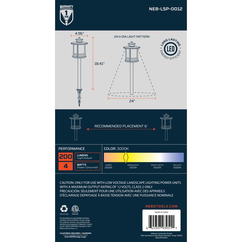 NEBO Low Voltage 4 W LED Pathway Light 1 pk