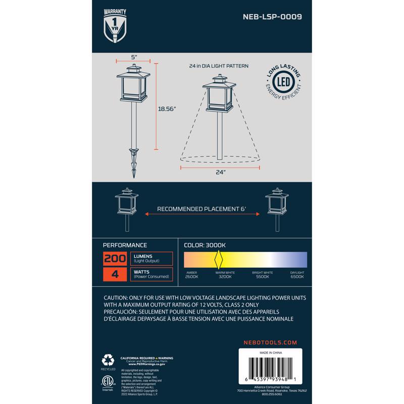 NEBO Low Voltage 4 W LED Pathway Light 1 pk