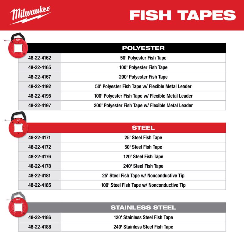 Milwaukee 0.13 in. W X 25 ft. L Steel Fish Tape 1 pk