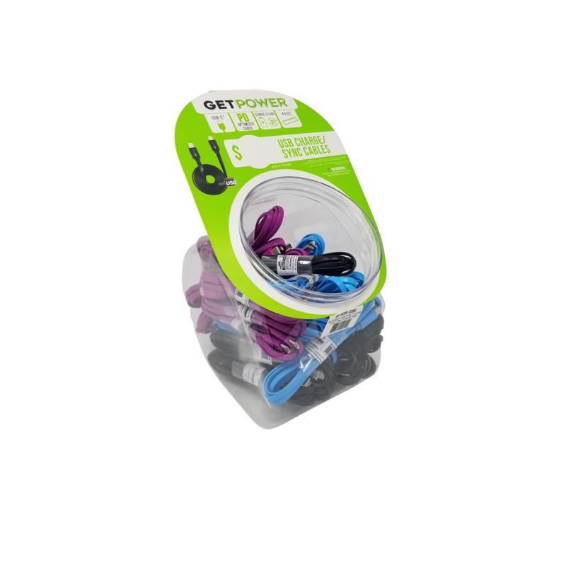 GetPower Assorted Flat USB Charge/Sync Cable For Universal 4 ft. L, Pack of 30