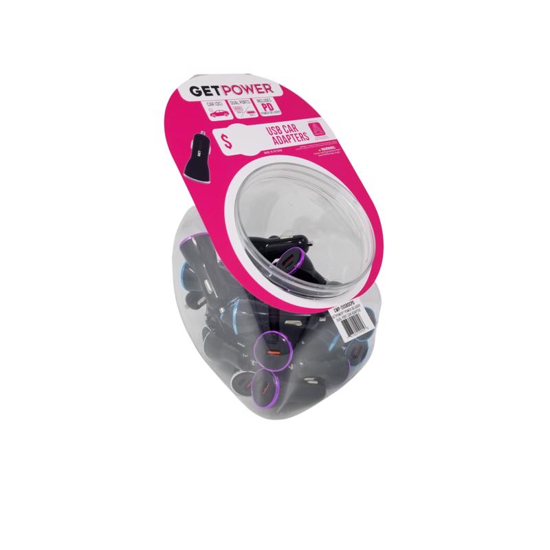 GetPower Black Car Dual USB Car Adapter For Universal, Pack of 30