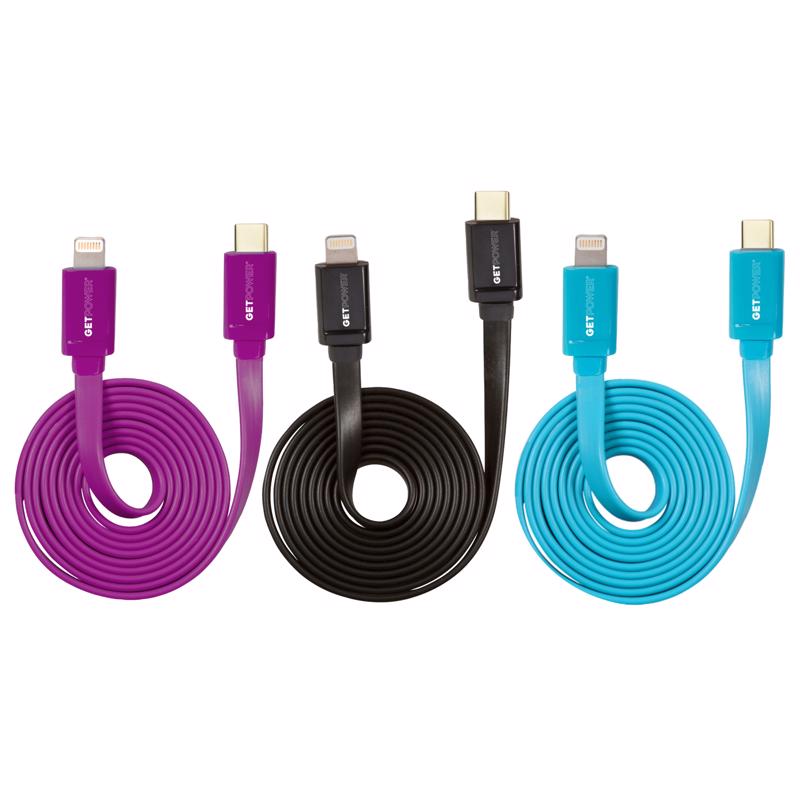 GetPower Assorted Flat Lightning USB Charge and Sync Cable For Apple iPod, iPhone, iPad 4 ft. L, Pack of 30