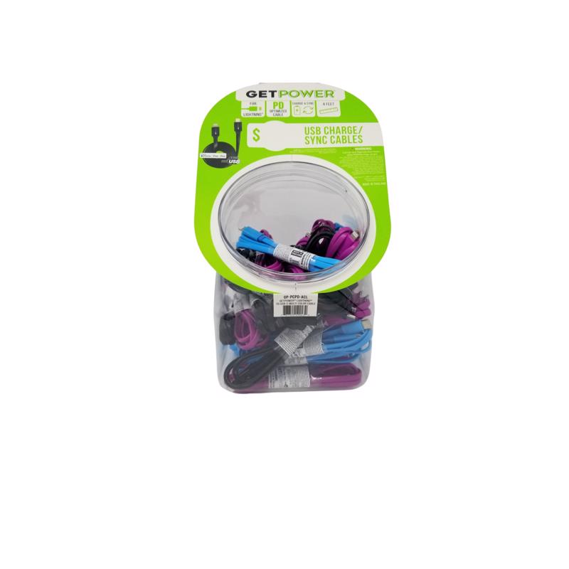 GetPower Assorted Flat Lightning USB Charge and Sync Cable For Apple iPod, iPhone, iPad 4 ft. L, Pack of 30