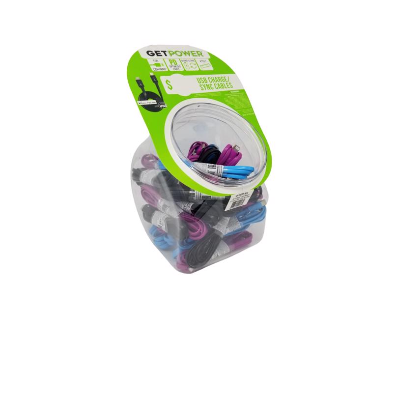 GetPower Assorted Flat Lightning USB Charge and Sync Cable For Apple iPod, iPhone, iPad 4 ft. L, Pack of 30