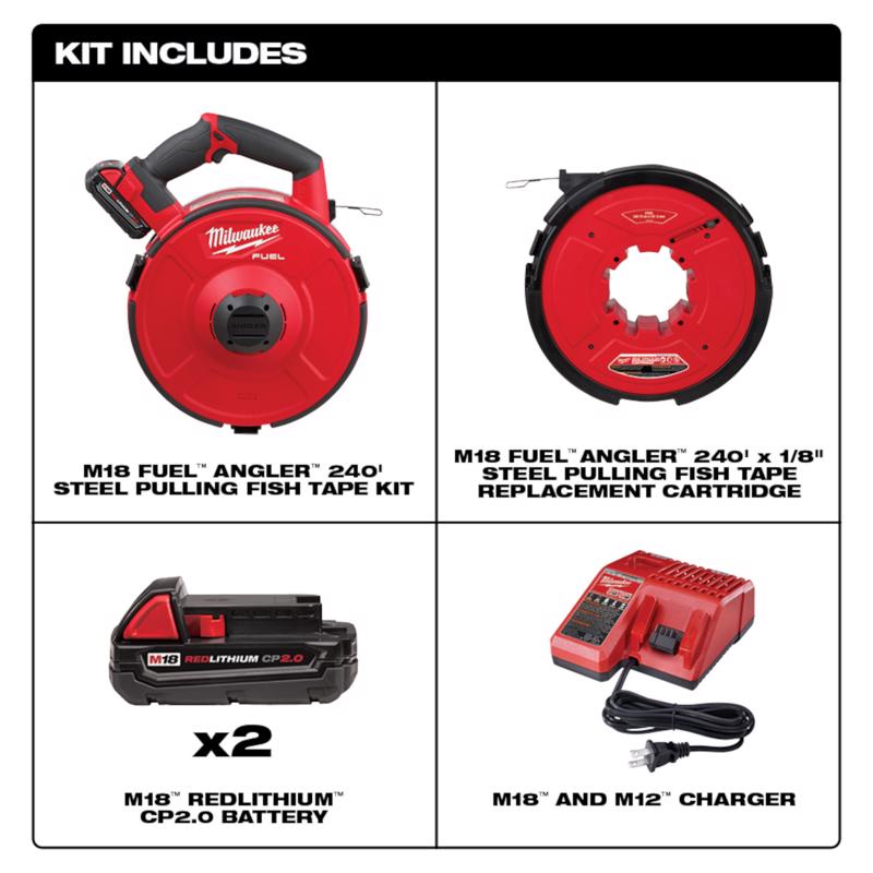 Milwaukee Angler 0.13 in. W X 240 ft. L Steel Fish Tape Kit 1 pk