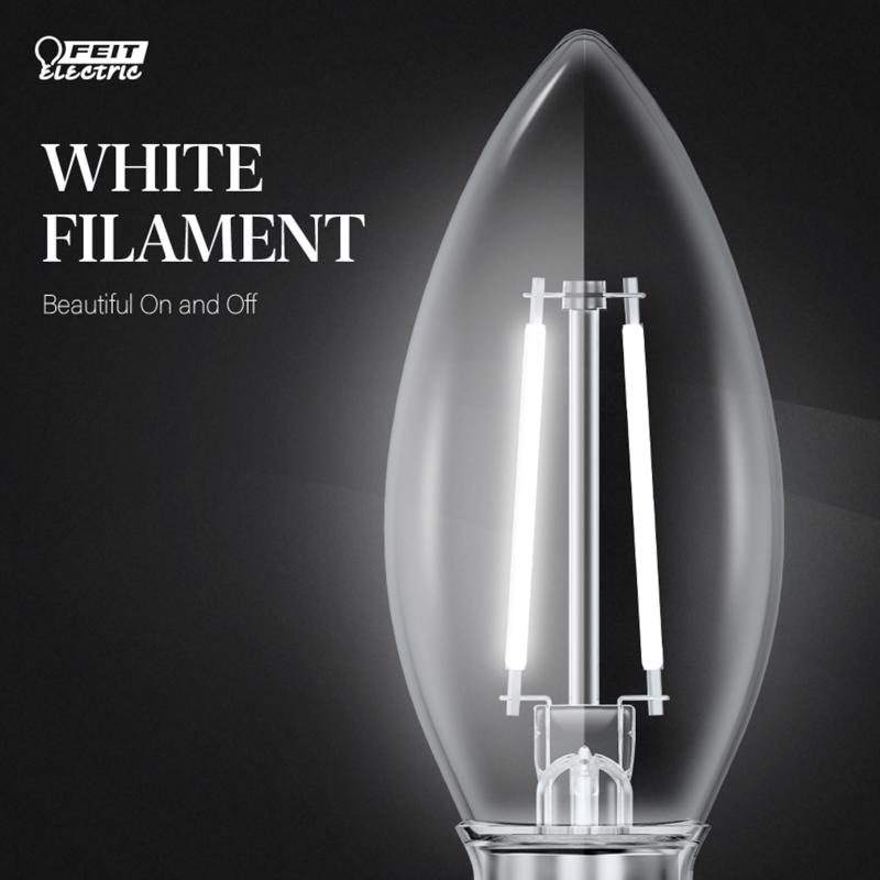 Feit White B10 E26 (Medium) Filament LED Bulb Soft White 40 Watt Equivalence 2 pk