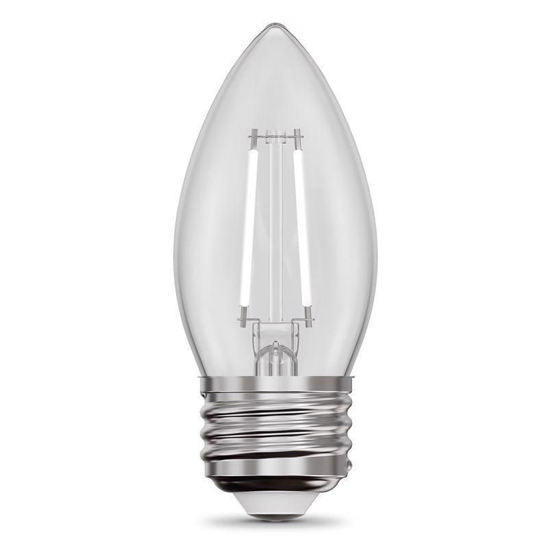Feit White B10 E26 (Medium) Filament LED Bulb Soft White 60 Watt Equivalence 2 pk