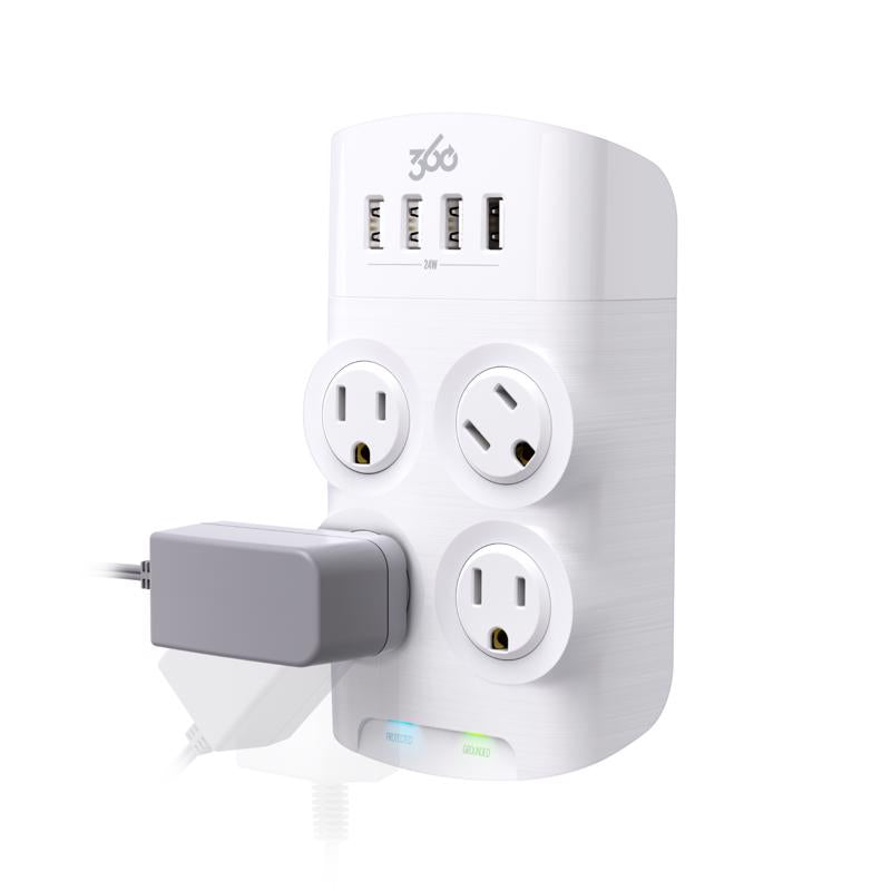 360 Electrical Revolve 0 ft. L 4 outlets Wall Tap Surge Protector White 1080 J