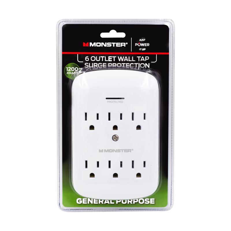 Monster Just Power it Up 0 ft. L 6 outlets Wall Tap Surge Protector White 1200 J