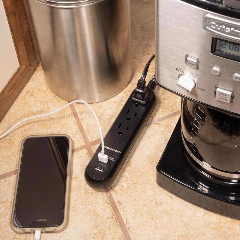 Monster Just Power It Up 4 ft. L 3 outlets Power Strip Black