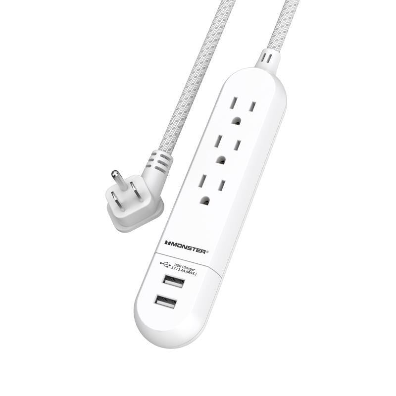 Monster Just Power It Up 4 ft. L 3 outlets Power Strip White