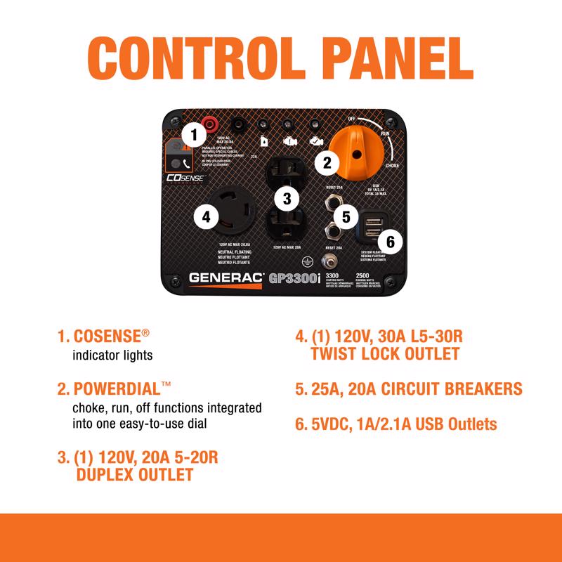 Generac PowerRush 120 V Gas Portable Generator 2500 W