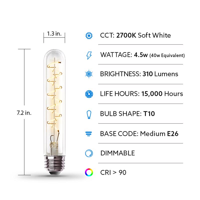 Feit T10 E26 (Medium) Filament LED Bulb Soft White 40 Watt Equivalence 1 pk