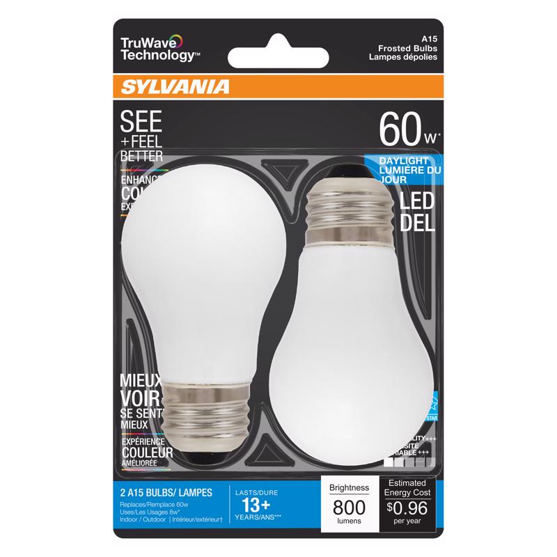 Sylvania Truwave A15 E26 (Medium) LED Bulb Daylight 60 Watt Equivalence 2 pk