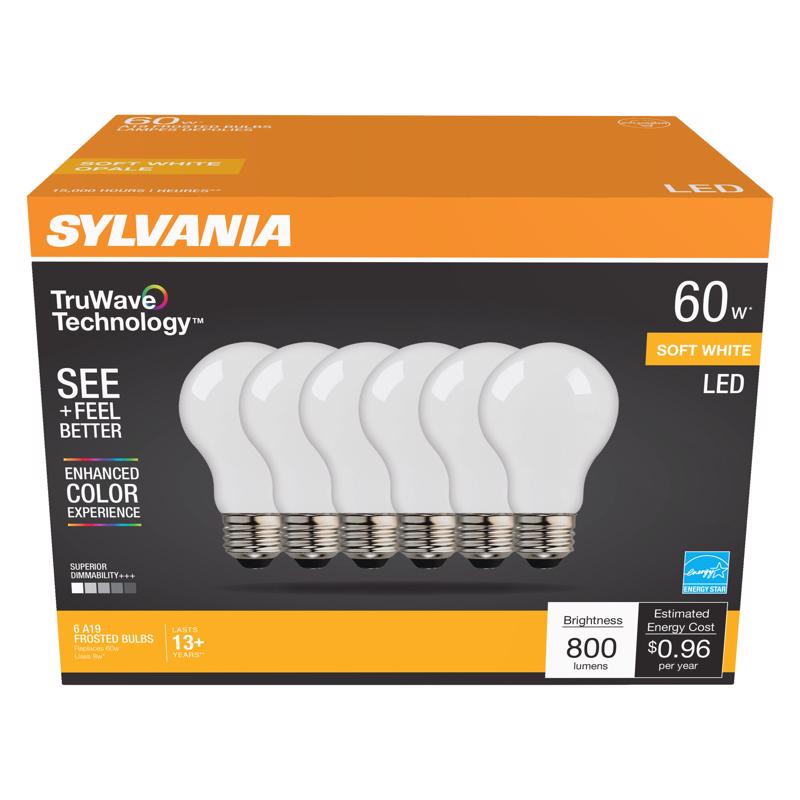 Sylvania Truwave A19 E26 (Medium) LED Bulb Warm White 60 Watt Equivalence 6 pk