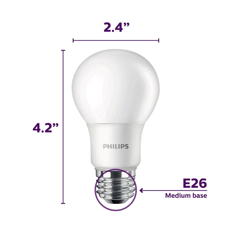 Philips A19 E26 (Medium) LED Bulb Daylight 40 Watt Equivalence 4 pk