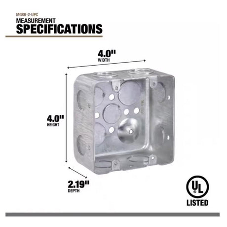 Southwire New Work 30.3 cu in Square Galvanized Steel 2 gang Switch Box Gray
