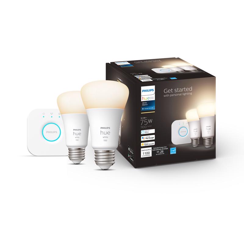 Philips HUE A19 E26 (Medium) Smart-Enabled LED Bulb Starter Kit Cool White 75 Watt Equivalence 2 pk
