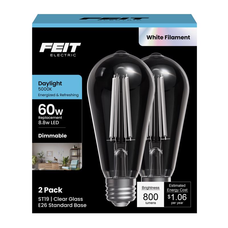 Feit ST19 E26 (Medium) Filament LED Bulb Daylight 60 Watt Equivalence 2 pk