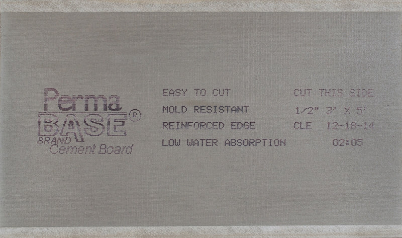 PermaBase CB36120500 Backer Board, 5 ft L, 3 ft W, 1/2 in Thick, Cement/Plastic, Gray, Pack of 50