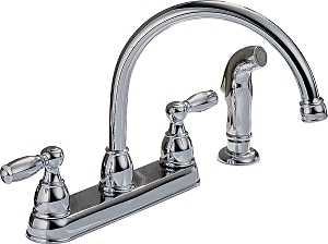 Delta Peerless Claymore Series P299575LF Kitchen Faucet, 1.8 gpm, 2-Handle, Chrome Plated, Deck, Lever Handle